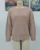 Casual Long Sleeves Loose Split-Side Solid Color Round-Neck Sweater Tops