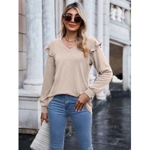 Casual Loose Solid Color V-Neck Shirts Top