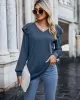 Casual Loose Solid Color V-Neck Shirts Top