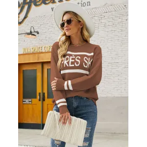 Casual Loose Letter Print Solid Color Round-Neck Sweater Tops