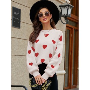 Casual Puff Sleeves Loose Heart Shape Sweater Top