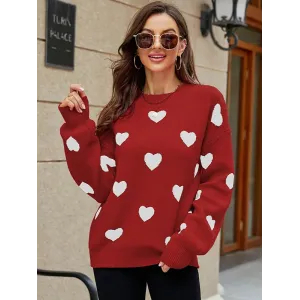 Casual Puff Sleeves Loose Heart Shape Sweater Top