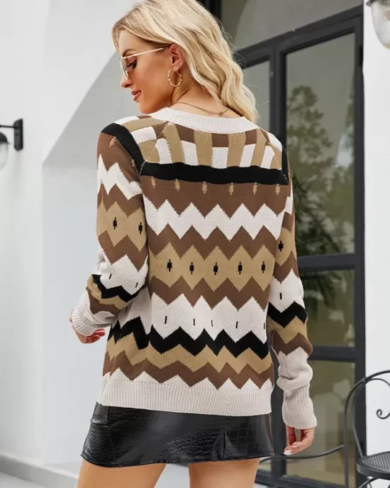 Casual Loose Patchwork Round-Neck Sweater Top