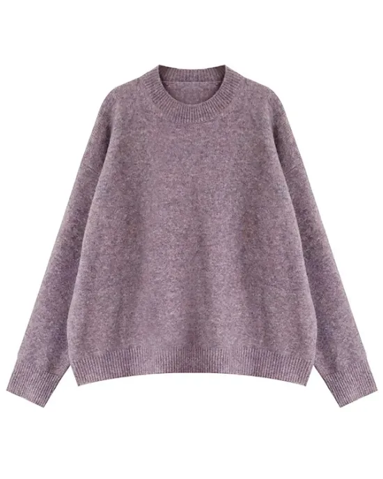 Simple Loose Long Sleeves Round-Neck Sweater Tops Pullovers