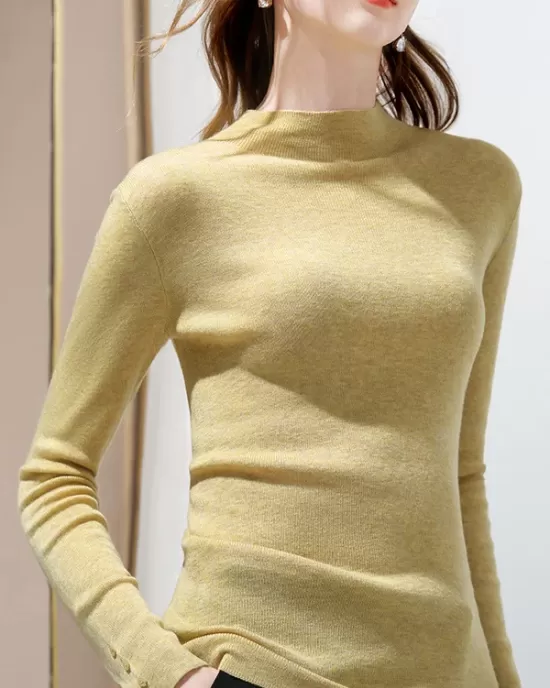 Simple Long Sleeves Skinny Keep Warm Solid Color High-Neck Pullovers