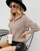 Stylish Loose Solid Color& Contrast Color Striped Lapel Collar Sweater Tops