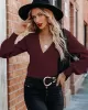 Casual Long Sleeves Solid Color V-Neck Sweater Tops