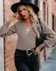 Casual Long Sleeves Solid Color V-Neck Sweater Tops