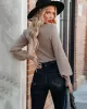 Casual Long Sleeves Solid Color V-Neck Sweater Tops