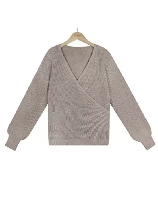 Casual Long Sleeves Solid Color V-Neck Sweater Tops