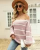 Long Sleeves Striped Off-The-Shoulder Sweater Tops