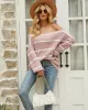 Long Sleeves Striped Off-The-Shoulder Sweater Tops