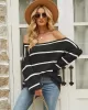 Long Sleeves Striped Off-The-Shoulder Sweater Tops