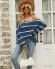 Long Sleeves Striped Off-The-Shoulder Sweater Tops