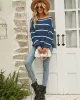 Long Sleeves Striped Off-The-Shoulder Sweater Tops