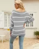 Long Sleeves Striped Off-The-Shoulder Sweater Tops