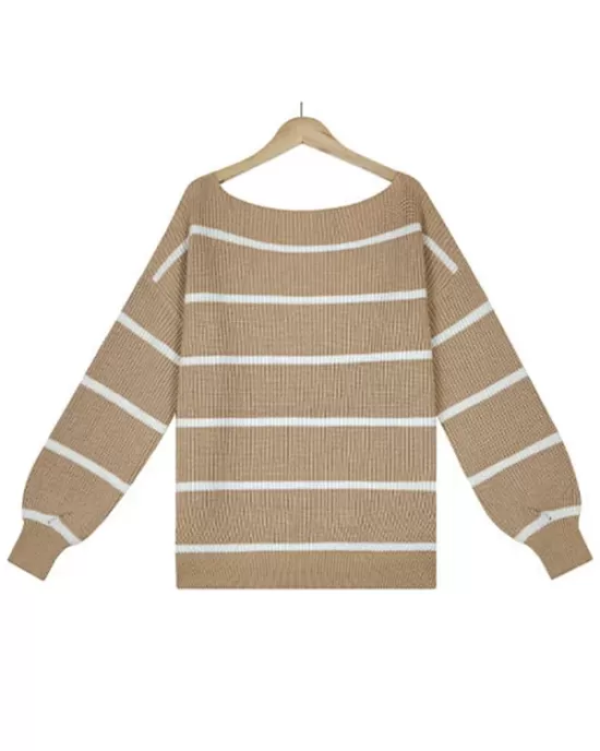 Long Sleeves Striped Off-The-Shoulder Sweater Tops