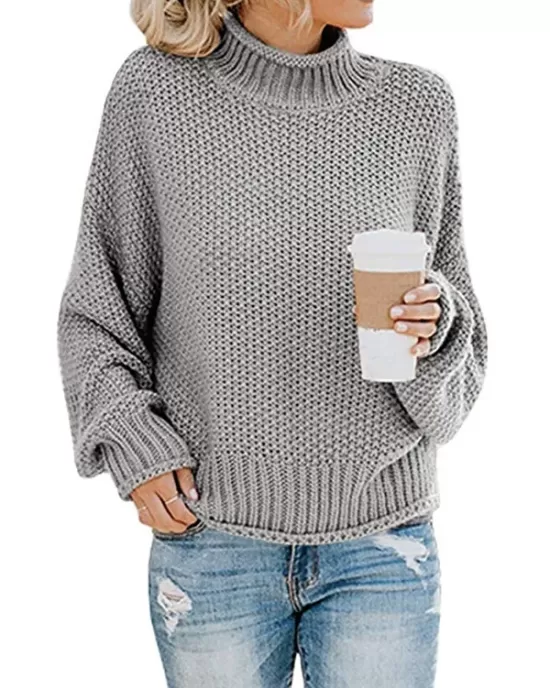 Casual Long Sleeves Solid Color High-Neck Sweater Tops