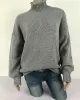 Casual Long Sleeves Solid Color High-Neck Sweater Tops