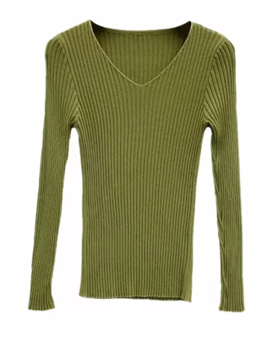 Casual Skinny Long Sleeves Solid Color V-Neck Pullovers