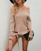 Casual Loose Long Sleeves Tied Solid Color Off-The-Shoulder Sweater Tops