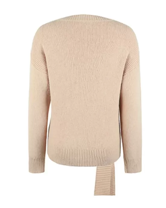 Casual Loose Long Sleeves Tied Solid Color Off-The-Shoulder Sweater Tops