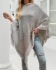 Casual Loose Striped Tasseled Hooded Cape