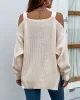 Long Sleeves Split-Side Solid Color Off-The-Shoulder Sweater Tops