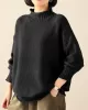 Casual Loose Long Sleeves Solid Color High-Neck Sweater Tops