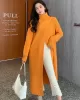 Stylish Long Sleeves Split-Front Solid Color High-Neck Sweater Tops