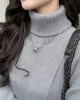 Stylish Long Sleeves Split-Front Solid Color High-Neck Sweater Tops