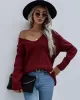 Casual Loose Solid Color V-Neck Sweater Tops