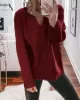 Casual Loose Solid Color V-Neck Sweater Tops