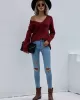 Casual Loose Solid Color V-Neck Sweater Tops