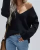 Casual Loose Solid Color V-Neck Sweater Tops