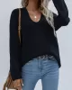 Casual Loose Solid Color V-Neck Sweater Tops