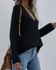 Casual Loose Solid Color V-Neck Sweater Tops