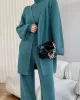 Stylish Solid 3 Piece High-Neck Sweater & Wide Leg Pants& Cardigan Tops Set