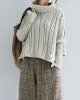 Cable- Knit High-neck Solid Loose Sweater