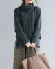 Cable- Knit High-neck Solid Loose Sweater