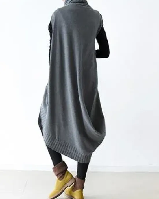 Casual Vintage Knitting High-Neck Sleeveless Dress