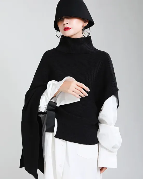 Original Solid High-Neck Irregularity Sweater