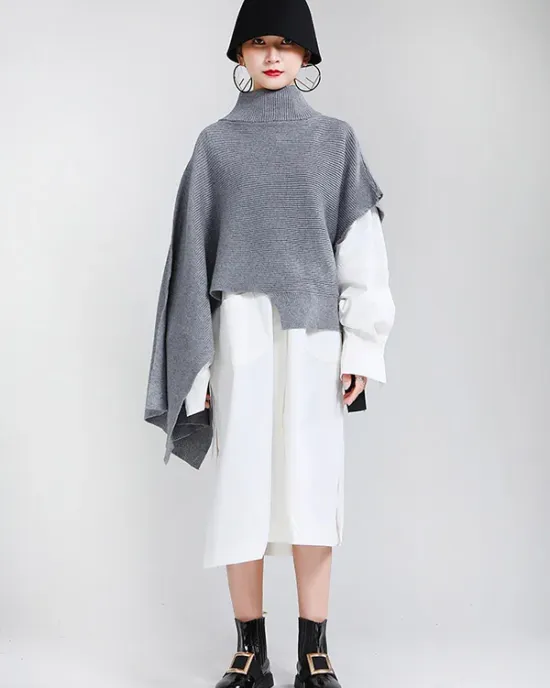 Original Solid High-Neck Irregularity Sweater