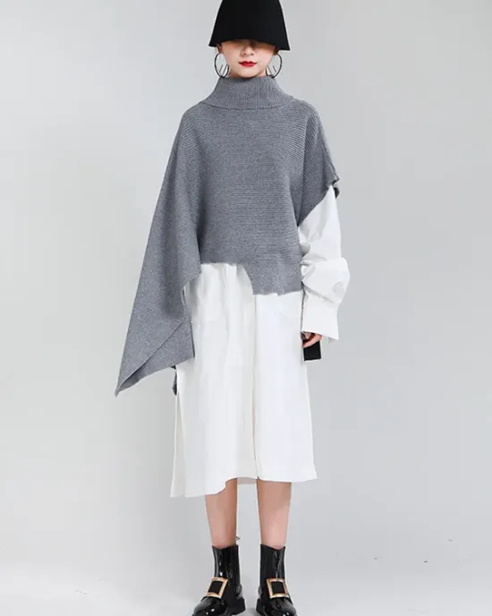 Original Solid High-Neck Irregularity Sweater