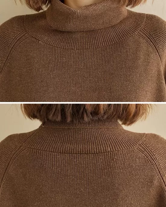 Knitting Pleats Split-Joint High-Neck Pullover Top