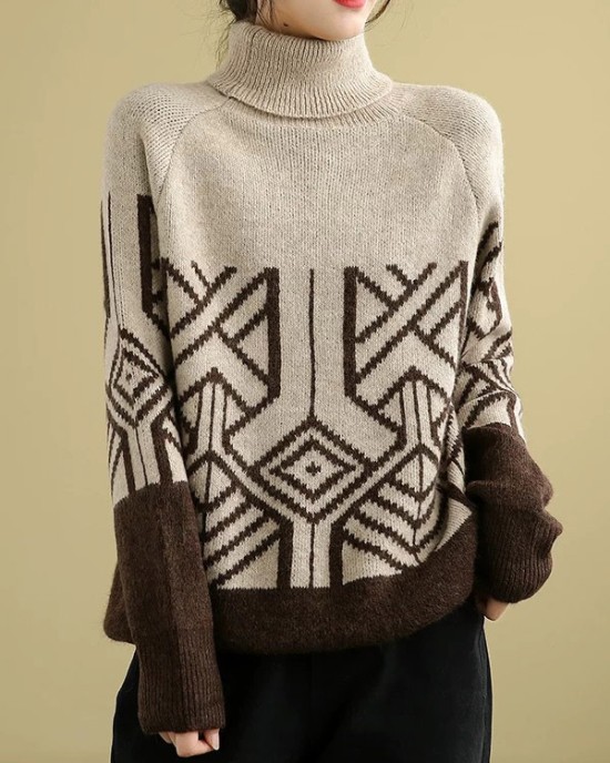 Original Print High-Neck Knitting Sweater