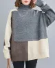 Stylish Split-Joint High-Neck Knitting Sweater