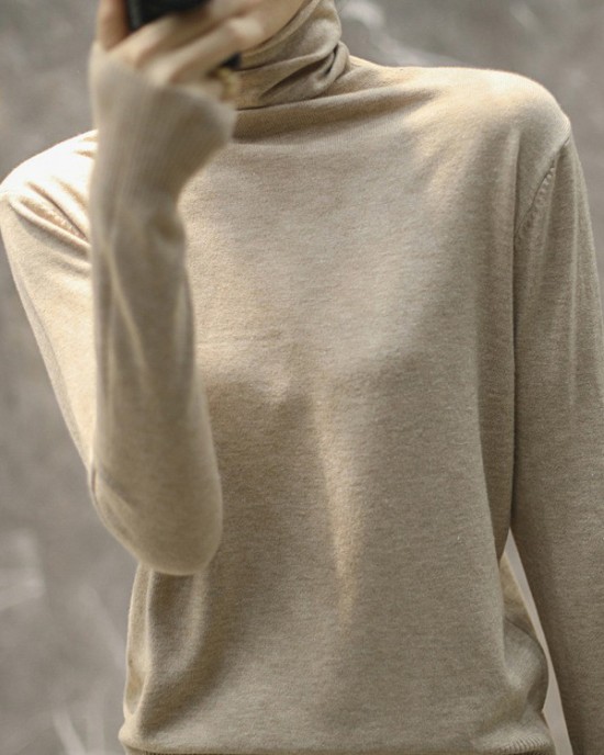 Solid Color Heaps Collar Long Sleeve Knitwear Tops