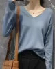 Simple Solid Color V-Neck Long Sleeve Knitwear Tops