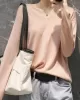 Simple Solid Color V-Neck Long Sleeve Knitwear Tops